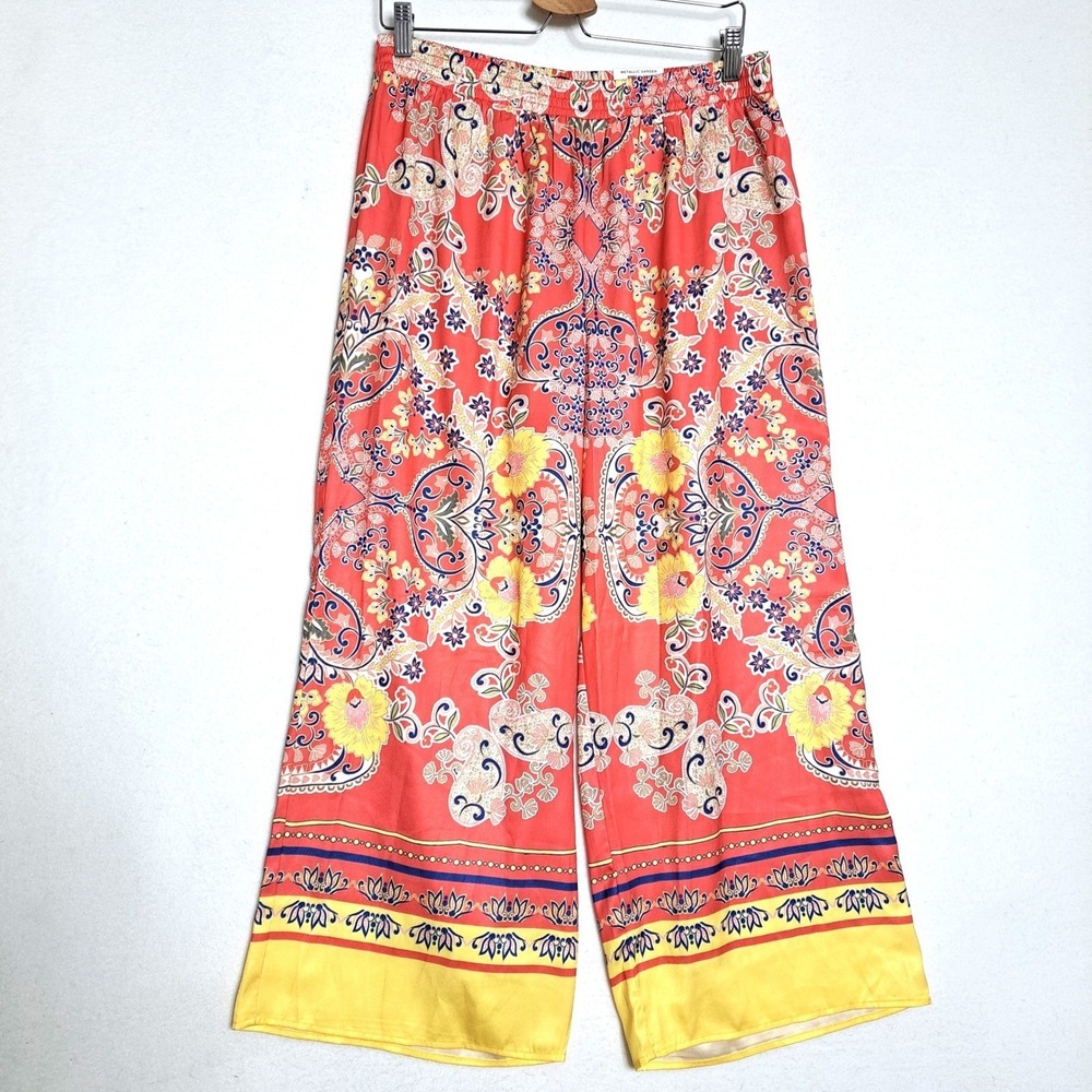 JM Collection Wide‎ Leg Pants Womens Medium Coral Paisley Floral Boho Print NWT - Picture 4 of 15